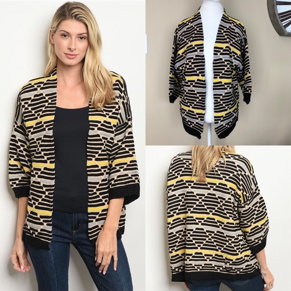 Black & Yellow Knit Cardigan Sweater - Picture 2 of 8